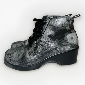 ALEGRIA Eliza‎ Elegance Silver Black Floral Lace Ankle Booties US 8-8.5 EU 38